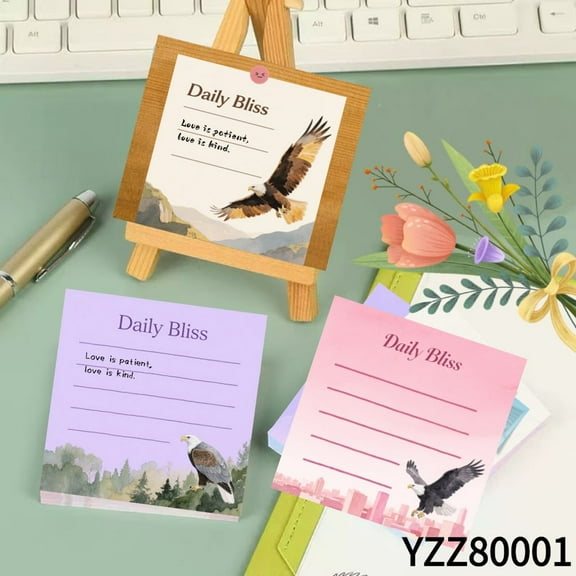 Mini Note Cards (3.54×3.54 Inches)100-Pack with105 Various Emoticon Stickers,Artistic Writing Notepads for Office&Planning,Eagle - Themed Notepads for Letters & Plans