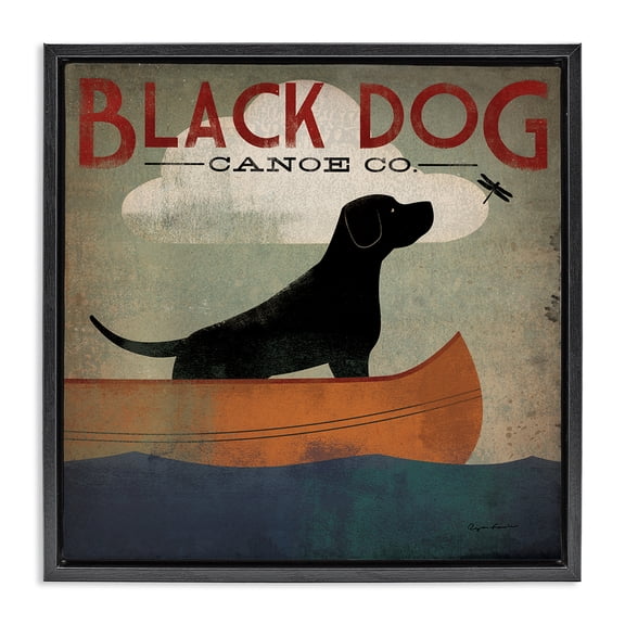 Stupell Industries Coastal Black Dog Canoe Company Black Floating Frame Canvas Art, 18 x 18, by Ryan Fowler