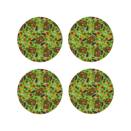 

Drink Coasters Set of 4 carrot eggplant Leather Coasters for Coffee Table Protector Heat Resistant Cute Coasters for Home Decor Housewarming Gifts Bar Kitchen 4 Inch Round Shape
