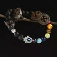 thumbnail image 4 of EOEMY 8mm Owl Buddha Beaded Natural Lava Stone Gold Silver Charm Fashion Men Bracelets-523-2-I, 4 of 5