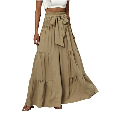 

UMfun Skirt for Women s Fashion Pants Skirt Solid Color Elasticity Loose Casual Comfortable Skirt Khaki XL