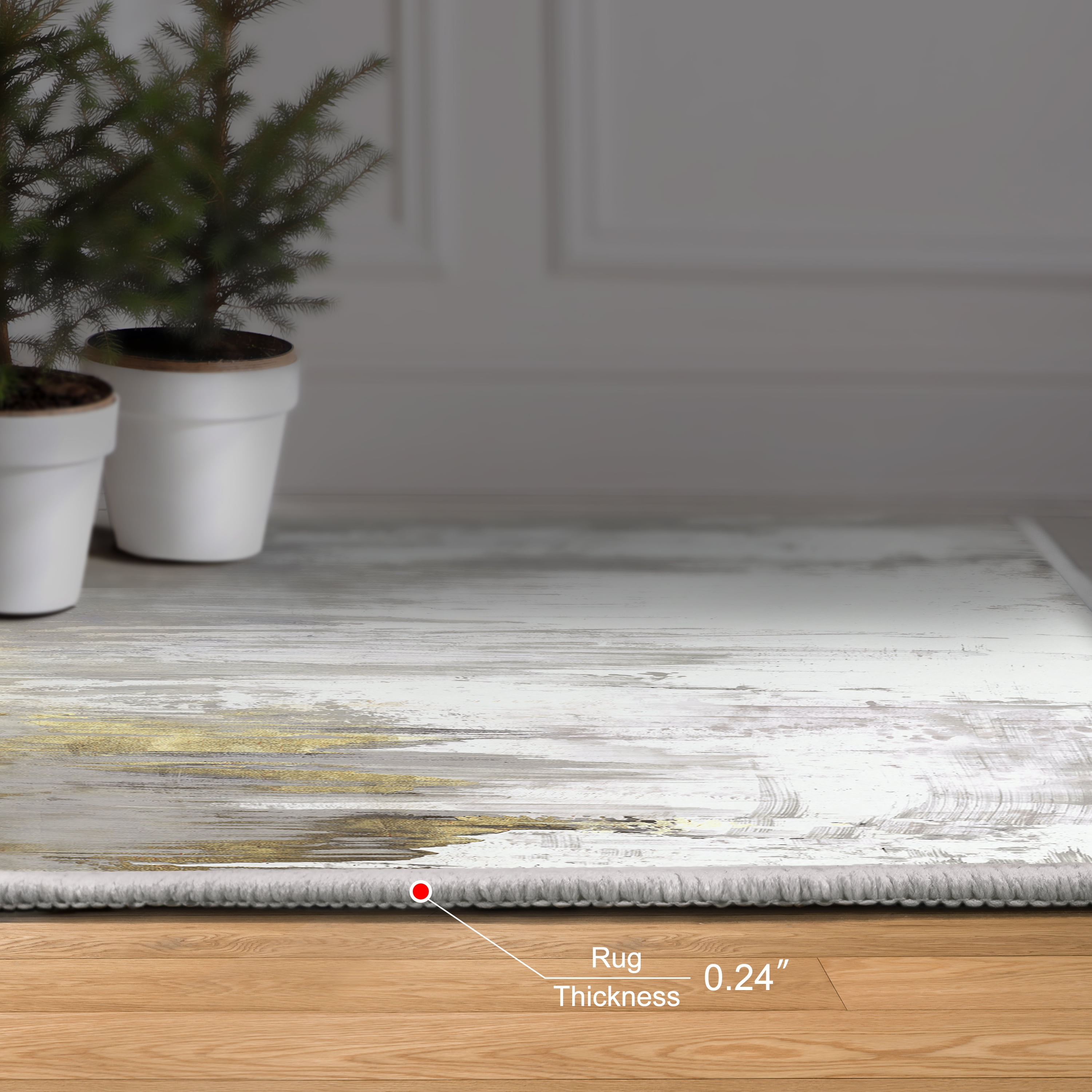 Golden Blue Horizons Washable Abstract Art Area Rug size 8'x10', Power-loomed, Heavenly Softness with Non-Slipping Backing