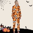 thumbnail image 2 of FASHOFT Halloween Pajamas Women Ghost Pumpkin Print Silk Satin Long Sleeve Button Down Shirts Pants Pj Sets Cute Funny Lounge Set Orange L, 2 of 5