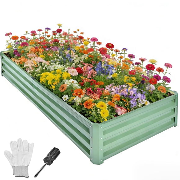 Easy DIY 6x3x1ft Raised Garden Bed Kit, Galvanized Steel Planter Box, Open-Bottom Design with Ground Stakes, Rust-Resistant and Easy Assembly