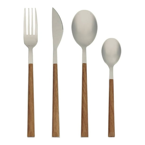 Juego de Cubiertos Chefmaker Acero Inoxidable Mango ABS Efecto Madera- 16 Piezas