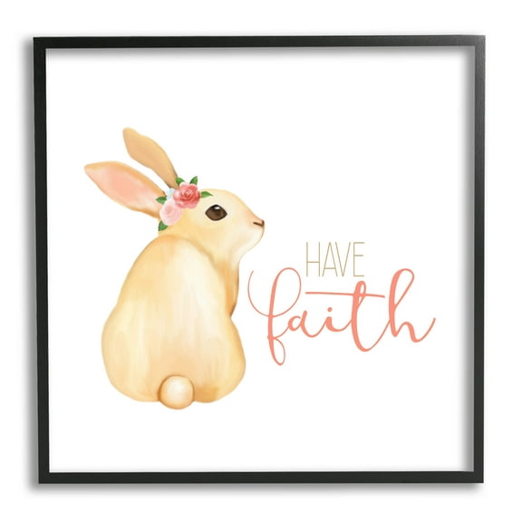 Stupell Industries Have Faith Floral Rabbit Graphic Art Black Framed Art Print Wall Art, Design by Kim Allen