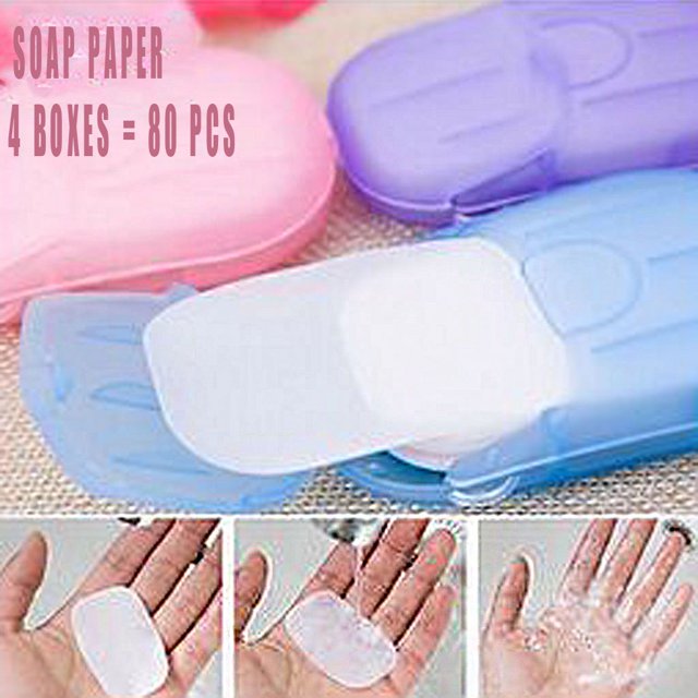 SIfdSeng 4 Boîtes de Savon de Voyage Mini Papier Toilette Extérieur Jetable Hygiène Savon Tablette Main