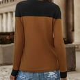 thumbnail image 6 of tklpehg Fall Long Sleeve Shirts for Women Crew Neck Comfortable Tops Color Block Leisure Going Out Tops Fall Clothes Pullover Brown XXL, 6 of 7