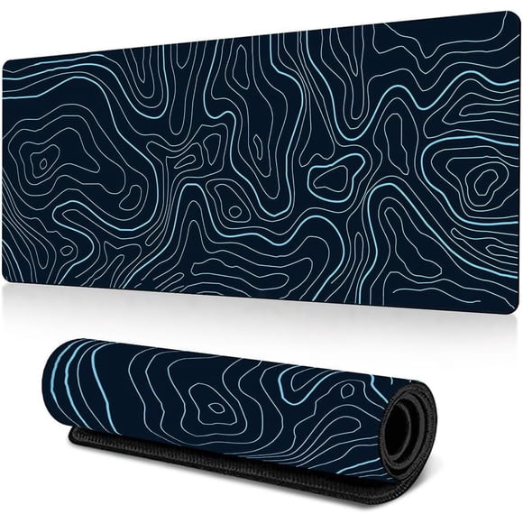 Topographic Contour Large Gaming Mouse Pad 31.5x11.8in Black Non-Slip Rubber Base Extended XL Long Mousepad Ideal for Company & Home Office