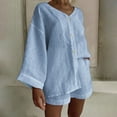 thumbnail image 2 of NMMUED Linen Sets for Women 2 Piece Loungewear Gauze Sets for Women 2 Piece Short Sets for Women Button Down Shirt and Shorts Set Women, Blue M, 2 of 5