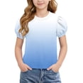 thumbnail image 2 of WRKEKC Girls Short Sleeve Tops Puff Sleeve Floral Print Round Neck Summer Casual Blouse for 4-15 Years, 2 of 7