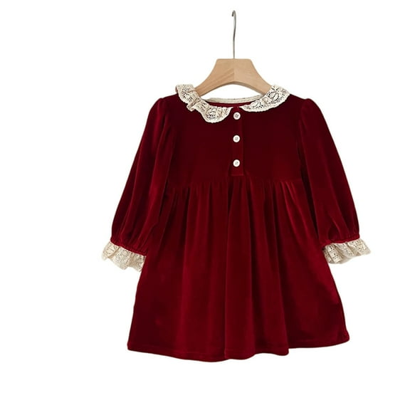 MEZZALL Kids Dresses French Lace Embroidered Girls Dress Floral Embroidery Party Gown With Collar Elegant Ruffled Sleeves Toddler Holiday Photoshoot Stylish Christmas O-Neck Sundress