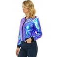 thumbnail image 5 of Allegra K Women's Casual Stand Collar Metallic Zip Crop Length Bomber Jacket, 5 of 7
