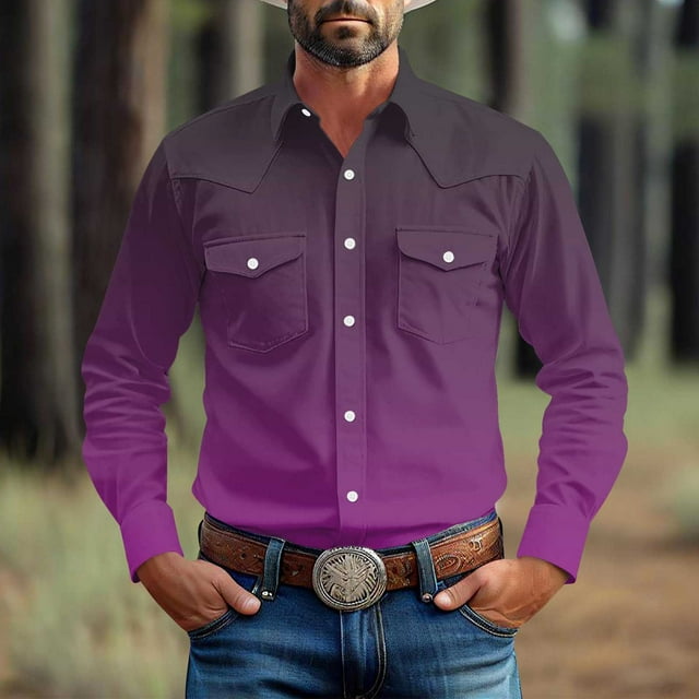 Liquidation sous 10!Ofreoo Chemise à Col Rabattu Manches Longues Décontractée Vintage pour Hommes, Violet TG