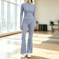 thumbnail image 2 of DYTTDG Women's Solid-Color 2-Piece Tracksuit Set | Full-Zip Long-Sleeve Stand-Collar Sweatshirt & Elastic-Waist Flared Pants Outfit for Sports, Workout & Daily Casual Wear, 2 of 7