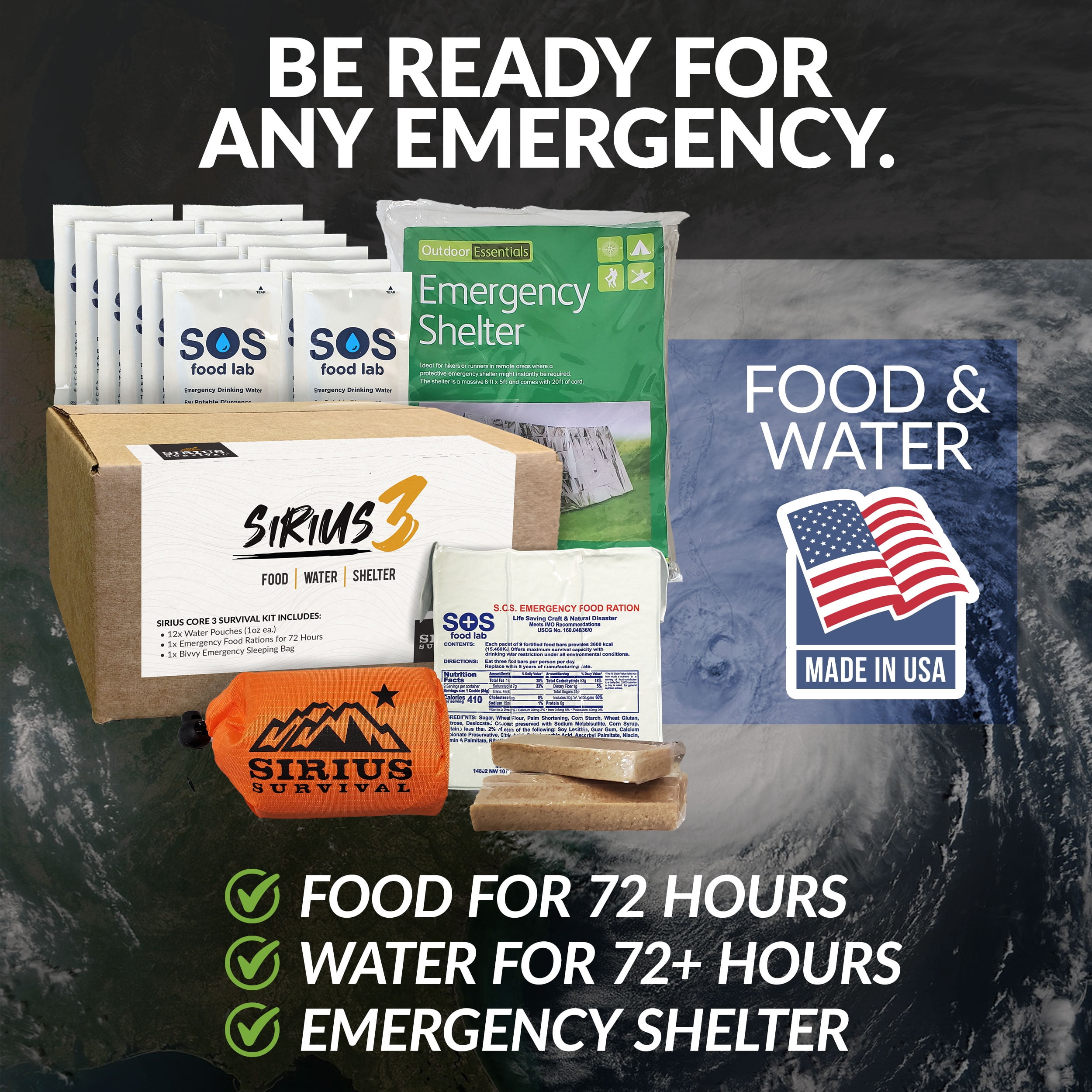 Sirius Survival The Sirius 3 Survival Kit Emergency Preparedness Food Water Shelter for 72 Hours