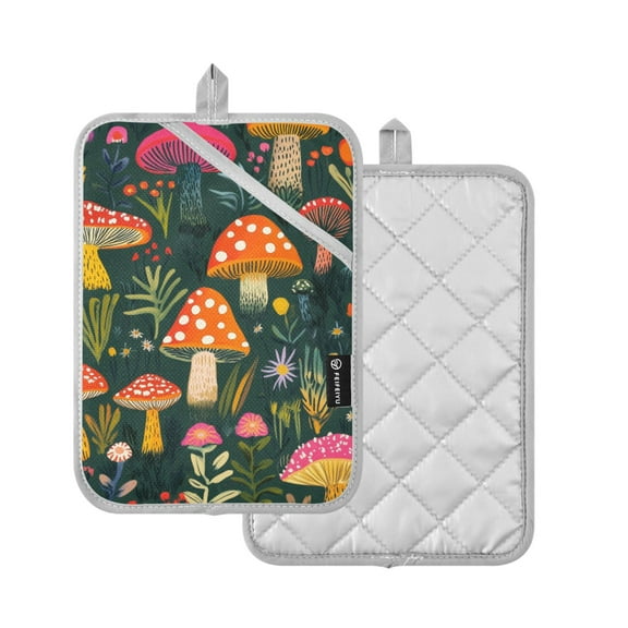 Yayeee Pot Holders Kitchen Heat Resistant with Pocket 7"x9.8" Cotton Oven Cooking Hot Pads, Orange Mushroom