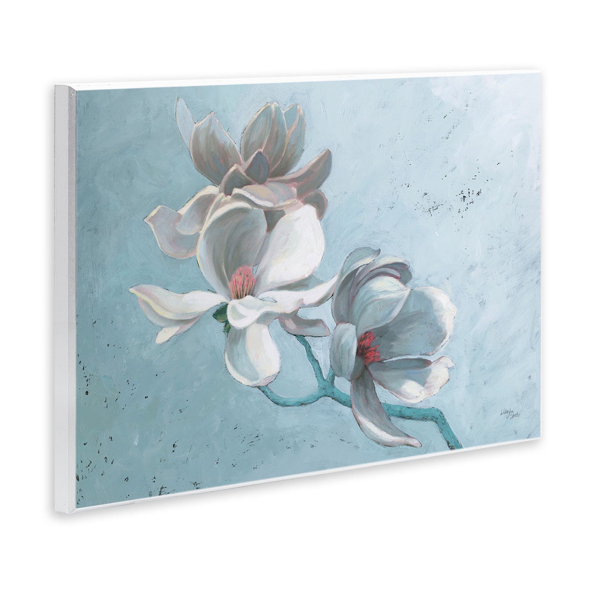 Stupell Industries Magnolia Branch on Blue Botanical & Floral Painting Unframed Art Print Wall Art, 19 x 13