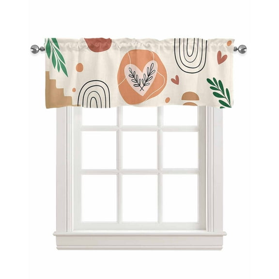Middle Century Linen Curtain Valance for Bedroom/Bathroom/Kitchen/Office/Living/Dining Room Window,Boho Geometric Love Heart Botanical Rod Pocket Topper Decorative Cafe Drapes Panel 54"x18"