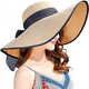 thumbnail image 2 of Sombrero de paja con lazo grande para mujer, gorra de playa grande, plegable, enrollable, con protección UV para el sol, para verano, 2 of 5