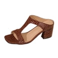thumbnail image 3 of Domuza Women Leather Heeled Sandals Platform T-Strap Sandal Solid Color Open Toe Shinny Summer Comfortable Fashion Non Slip Breathable Walking Outdoor Casual Shoes Brown 8.5（EU-41）, 3 of 6