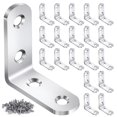 thumbnail image 1 of Juego de 20 soportes de esquina con soporte en L, soportes en L de acero inoxidable para estantes de madera, soporte de ángulo recto de 90 grados con 80 tornillos, soportes de esquina de metal para mu, 1 of 5