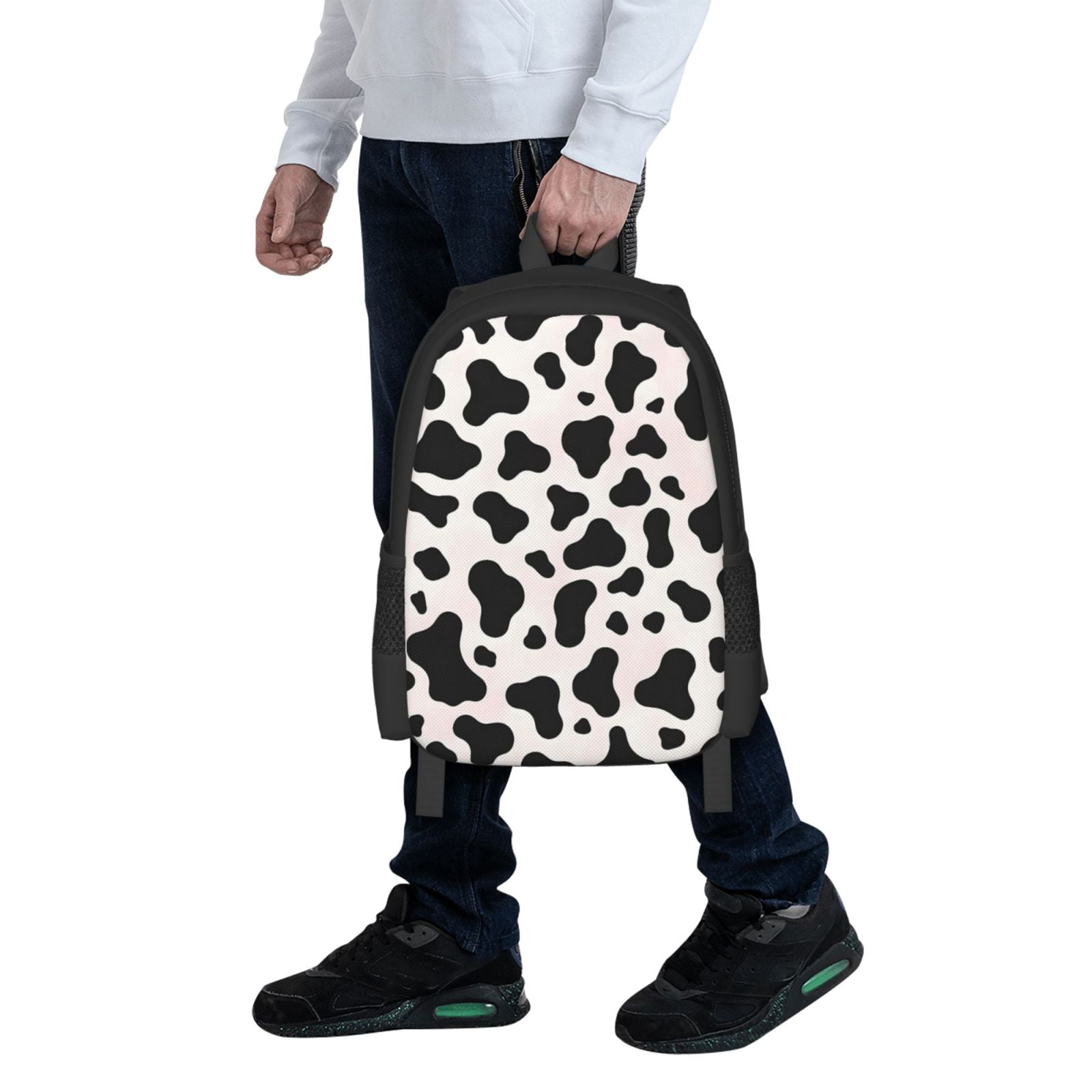 Large Capacity Backpack 16.5×12.5×5.5in Widened Shoulder Strap Design Main Bag Large Top Handle Belt Adjustable Shoulder Strap Simple Cow-Print Pattern1_4