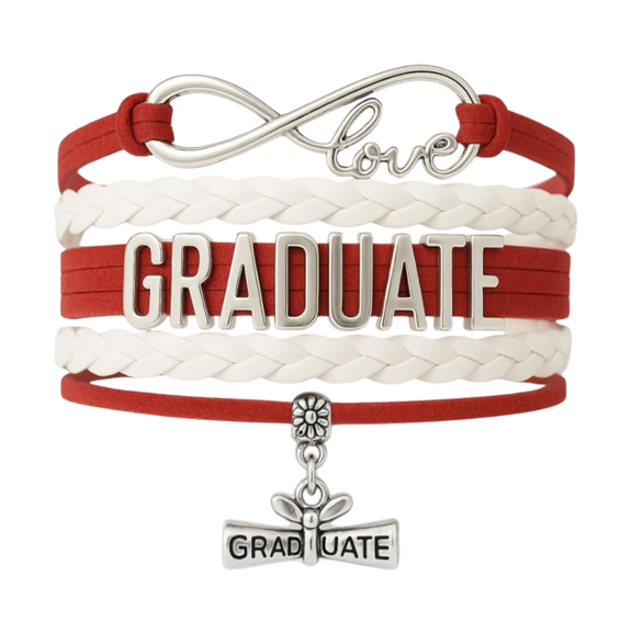 Infinity Collection Graduation Jewelry, Graduate Bracelet - Perfect Graduation Gift - (Red and White)