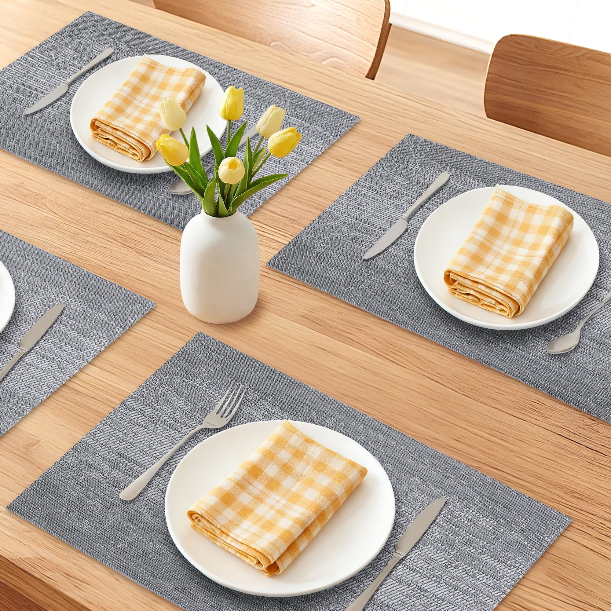 Unique Bargains 6 Pack Plastic Placemats for Dining Table Decor Dark Gray 17.7x11.8inch