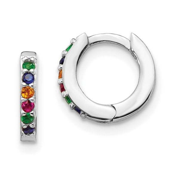 White Sterling Silver Earring Hoop Women'S Cubic Zirconia CZ Round Multi-Color 9.45 mm 10.2