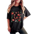 thumbnail image 2 of LEBONYARD Summer Shirts for Women,Women's Fashion Summer Round Neck Drop Sleeves Leisure Short Sleeve Fruit Printing Tops Black XL, 2 of 7