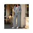 thumbnail image 2 of Zynoxe Womens Sweat Suits 2 Piece Set Zip Up Drawstring Hooded Sweatshirt & Wide Leg Pants Versatile Solid Color Casual Tracksuit Set Fashionable Vacation Outfits for Women with Pockets Gray S, 2 of 10