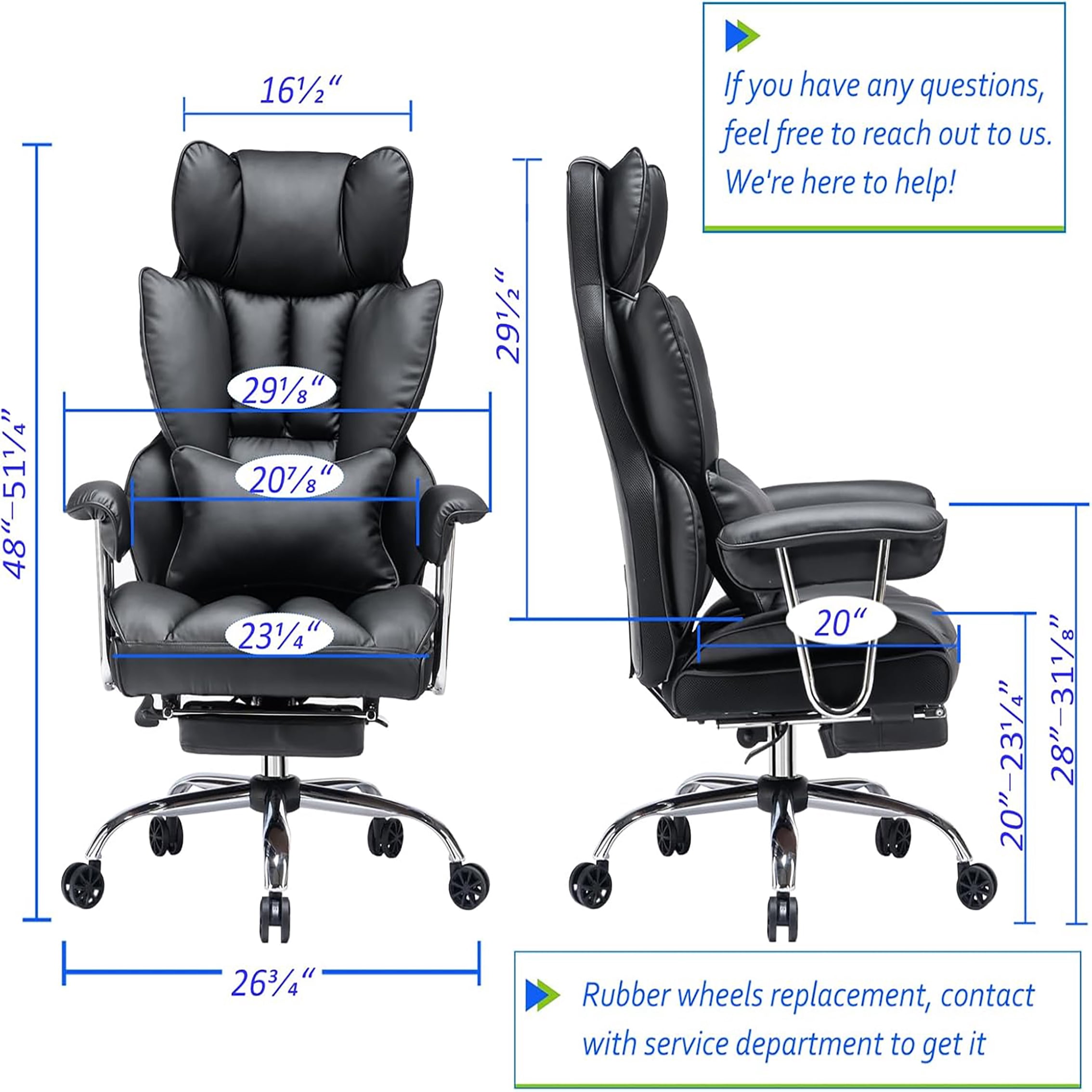 Woodty Executive Chair, PU Leather, High Back & Lumbar Support, Adjustable Armrests, Black