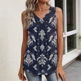 thumbnail image 5 of Kixjoy Sleeveless Tops for Women V Neck Fashion Tank Top Sleeveless Lounge Vacation Pleated Blouse Floral Print Soft Baggy Tank Tops, Navy XL, 5 of 6