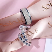 Couples Rings Wedding Ring Sets 10kt White Gold Plated Blue Sapphire Cz Titanium band 3pc