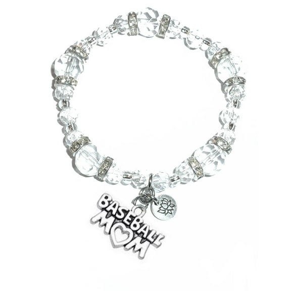 Hidden Hollow Beads - Baseball Mom Charm Bracelet - Crystal Stretch