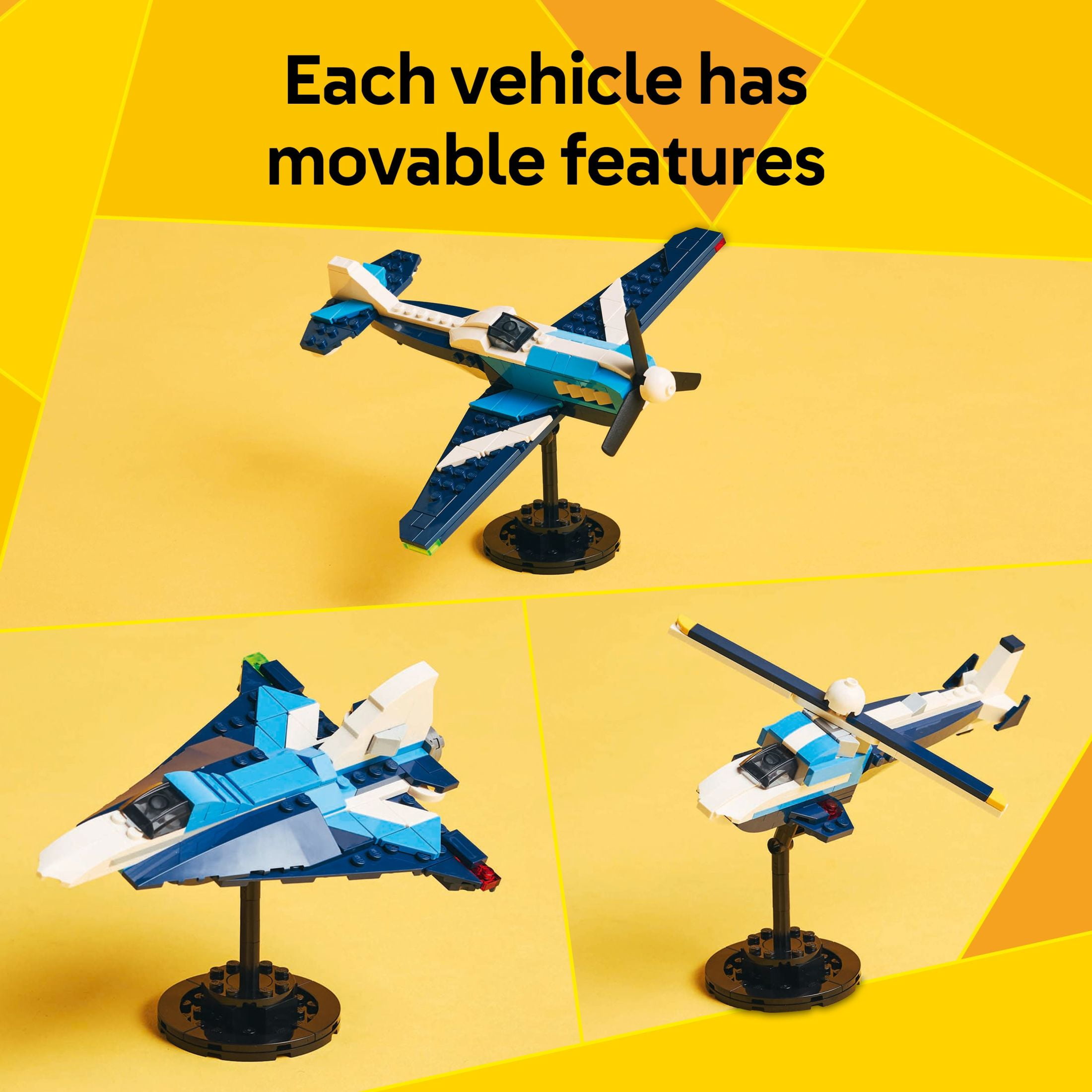 LEGO Creator 3in1 Aircraft Race Plane Toys - Building Toys W/ 3 Building Options, Airplane, Fighter Jet, or Helicopter - Gift Ideas for Kids, Boys & Girls, Ages 7+ - 31160