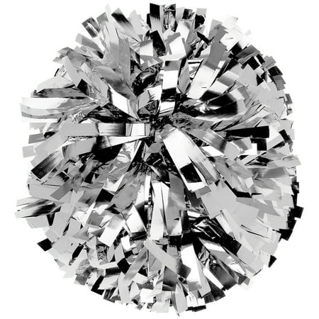 Chassé Metallic Cheerleading Poms - Shiny Metallic Cheer Pom with Baton Handle for Dance Sports Celebrations (Single, Silver)