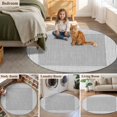 thumbnail image 6 of Round Area Rug 8ft,Vintage Key Pattern Grey Linen Washable Carpet Non-Slip Runner Accent Rugs Indoor Floor Mat for Bedroom Living Room Decor,Abstract Square Texture, 6 of 9