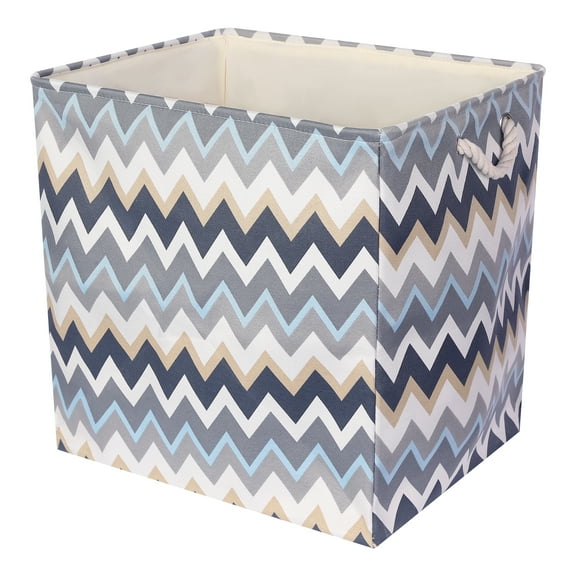 REGALWOVEN Fabric Collapsible Storage Basket Bin Cube with Handle and Drawstring Closure for Clothes Blue 19.5*19.5*16in