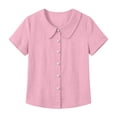 thumbnail image 4 of cocolona Womens Summer Linen Tops Peter Pan Collar Button Short Sleeve Solid Color Shirts Dressy Casual Blouses, 4 of 4