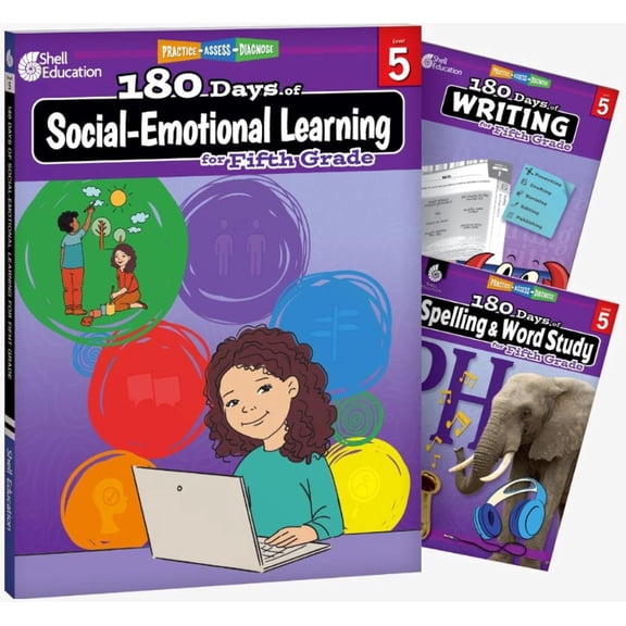 180 Days™: Social-Emotional Learning, Writing, & Spelling Grade 5: 3-Book Set