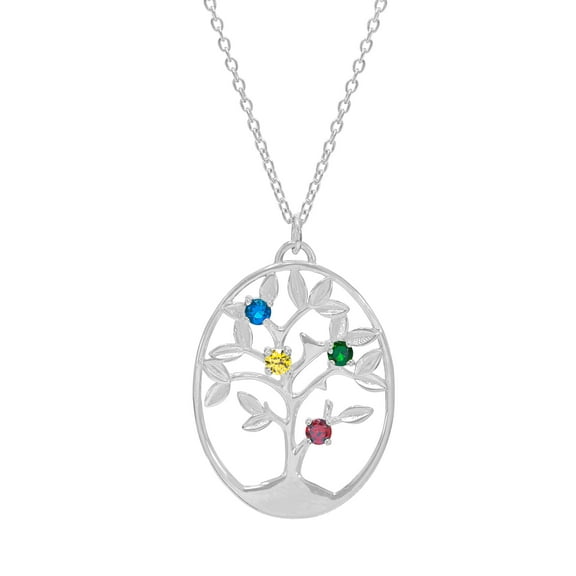 Personalized Round-Shaped Family Tree Pendant with Up to Four Birthstones