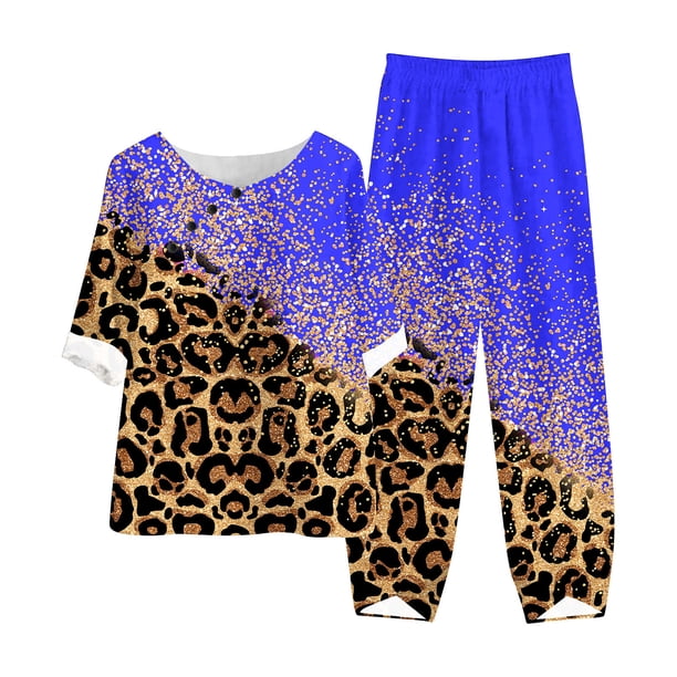 Puntoco Conjunto de traje de dos piezas con cuello redondo y manga corta estampado de verano para mujer Puntoco Puntoco-1091