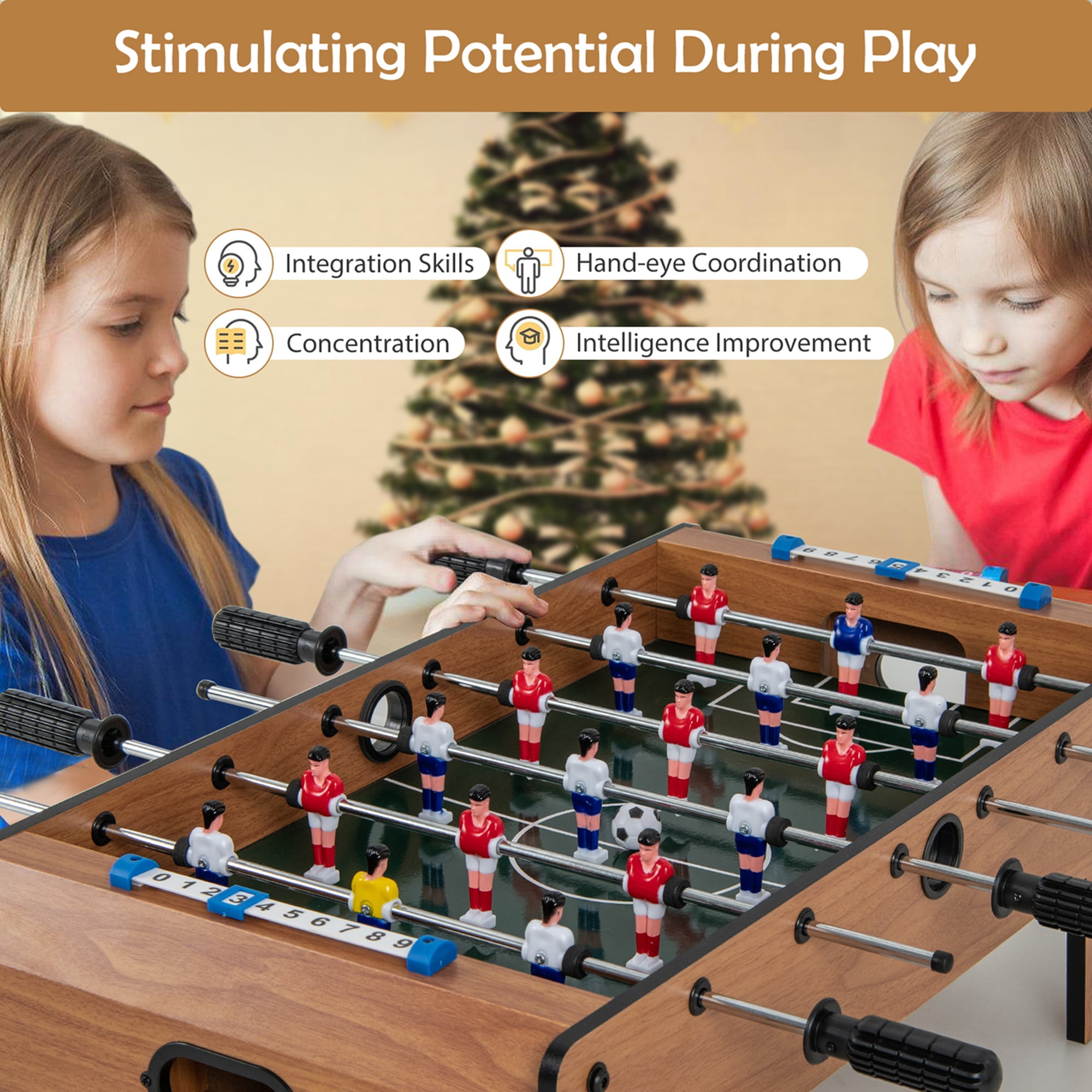 Costway Mini Foosball Table, 27in Soccer Game Table w/ 2 Footballs and Soccer Keepers, Portable Football Game Set for Kids & Adults