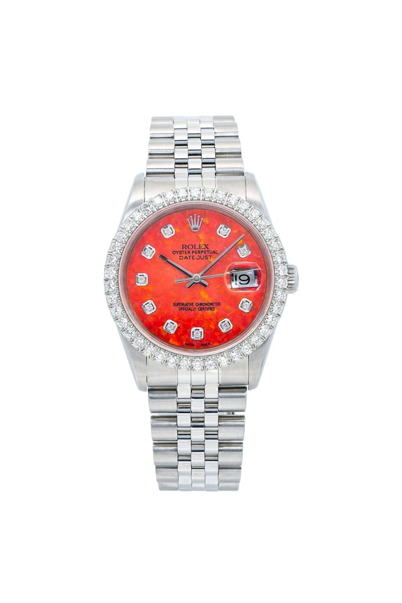 Pre-Owned Rolex Datejust 16013 36MM Red Diamond Dial With Stainless Steel Bracelet