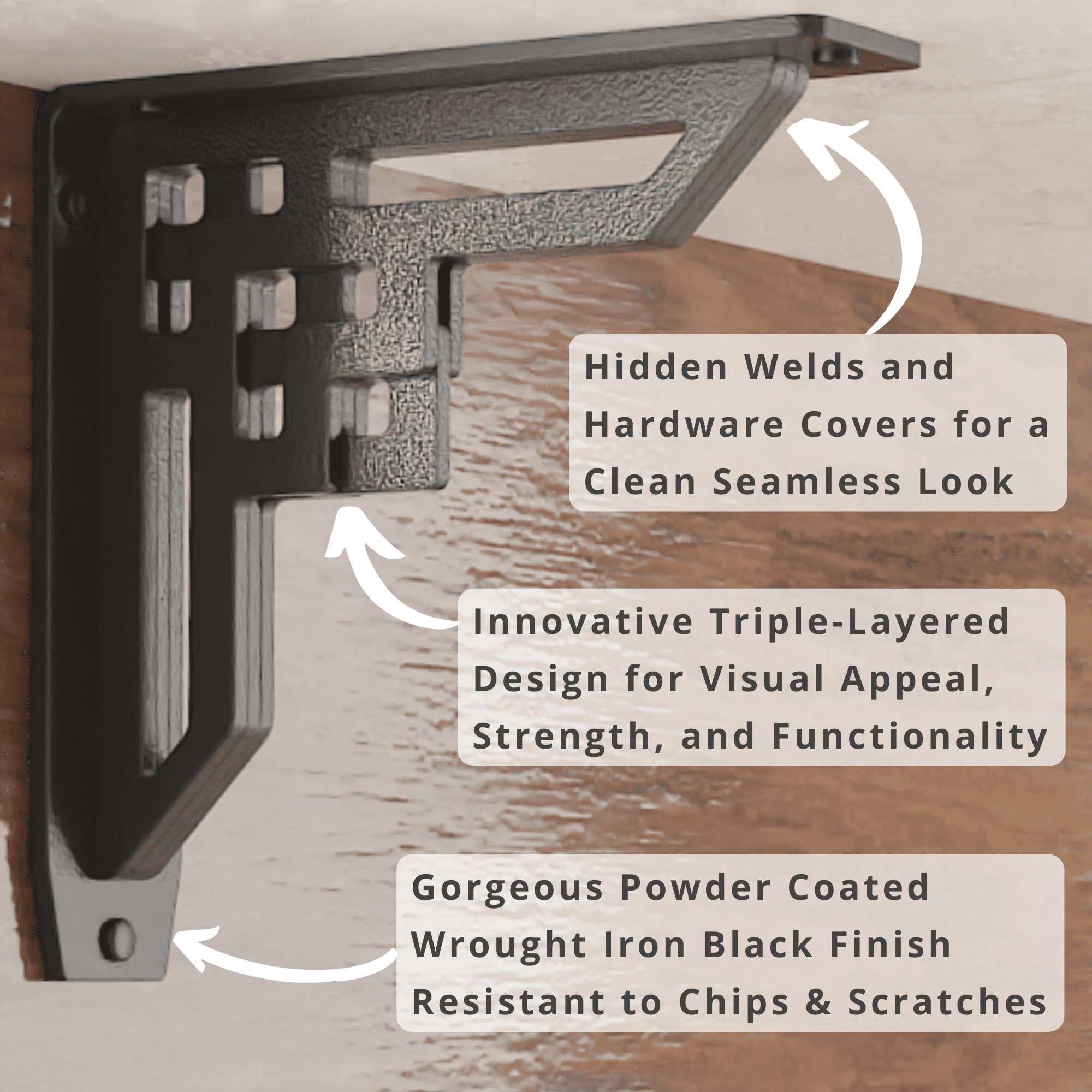 ROCKVILLE HEAVY DUTY STEEL FIREPLACE MANTEL BRACKETS, FLOATING SHELF, COUNTERTOP SUPPORT - HAND WELDED - 10" x 10" x 2"