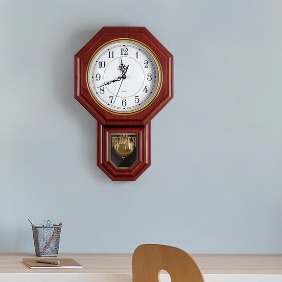 Mahogany Finish Vintage Wall Clock -  Regulator Style Decorative Clock for Living Room & Bedroom