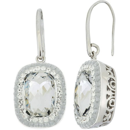 5th & Main Rhodium-Plated Sterling Silver Round Clear Swarovski with White Pave Crystal Earrings