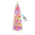 thumbnail image 3 of Alupssuc 7.5 ft Prelit Snow Flocked Artificial Hinged Slim Pencil Christmas Tree with Remote Control, 310 Color-Changing Lights, 842 Full Branch Tips, Pink, 3 of 7